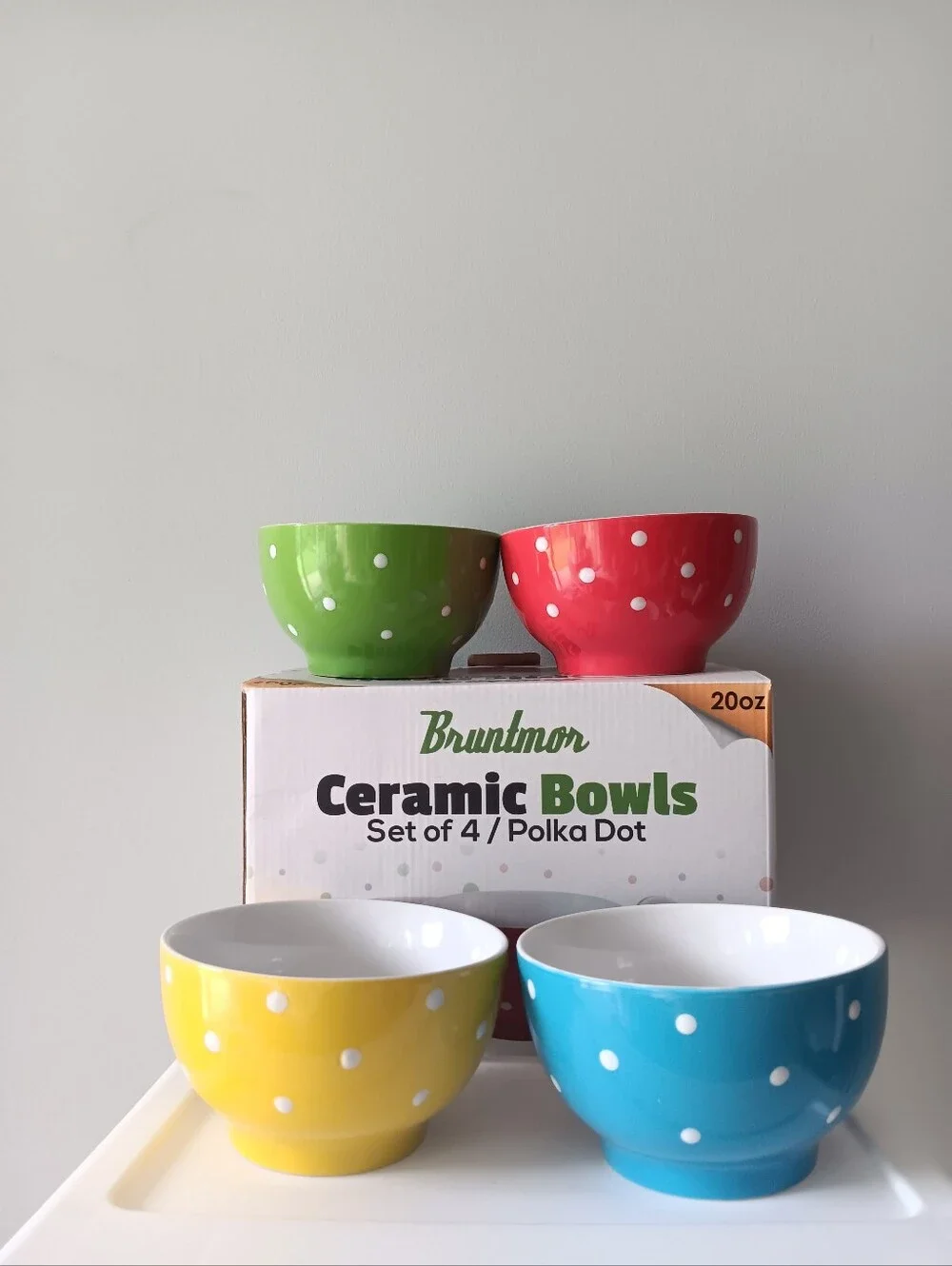 Bruntmor Ceramic Bowls Set Of 4 Polka Dots 20 Oz Red Blue Green Yellow White